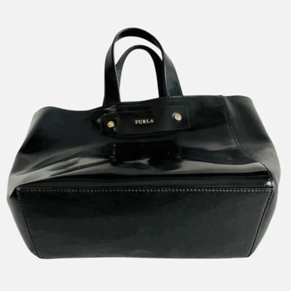 Authentic Furla Musa Black Patent Leather Medium Tote Handbag Gold Hardware VG - Picture 10 of 10